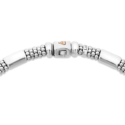 A luxurious 5 mm Lignora High Bar rose gold station Caviar necklace featuring six smooth 18K rose gold stations set into sterling silver rope with signature Caviar beading versatile and elegant for both day and evening wear-3